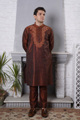 Blackish Brown Embroidred Kurta Trouser