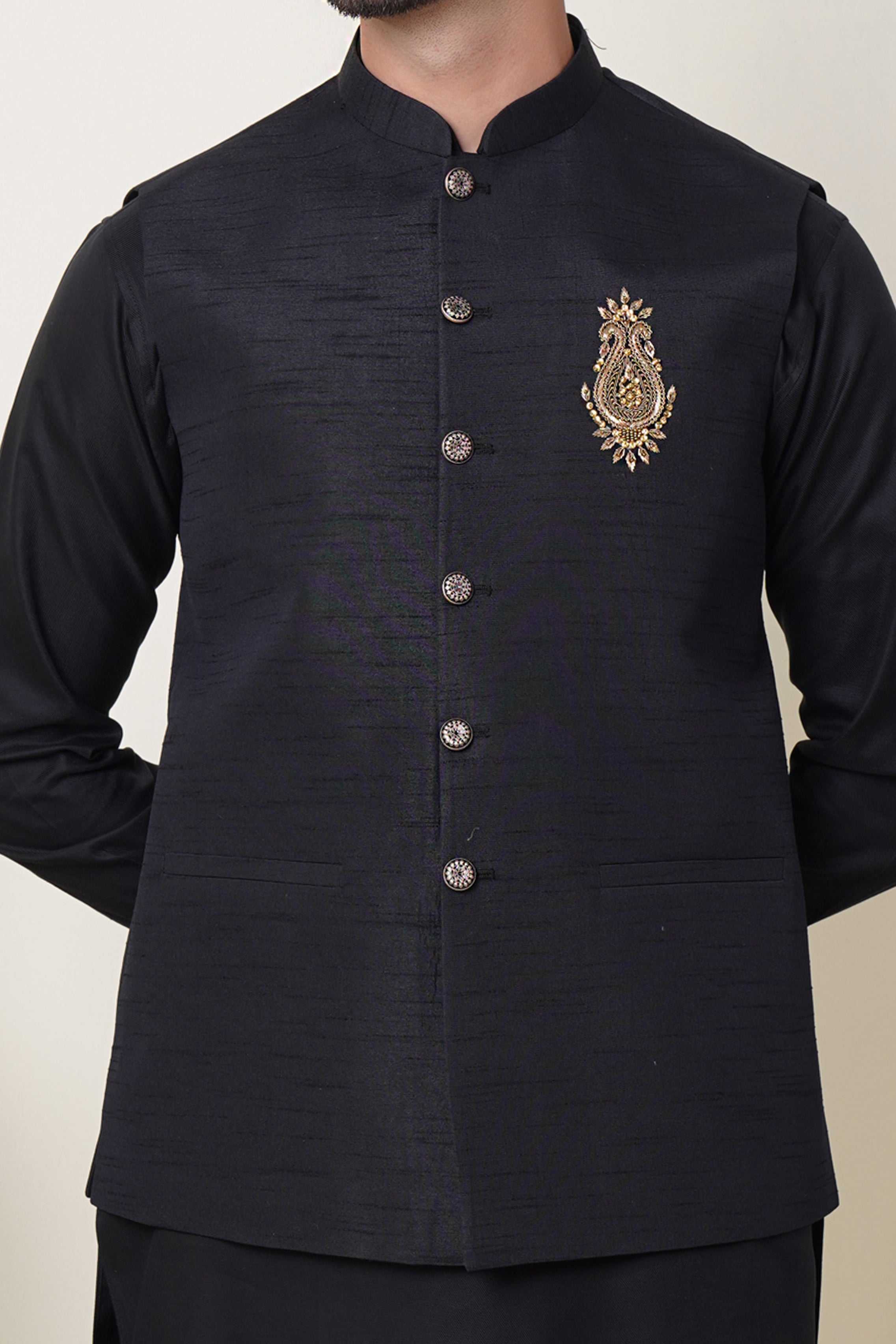 Waistcoat Black Handmade Embroidered